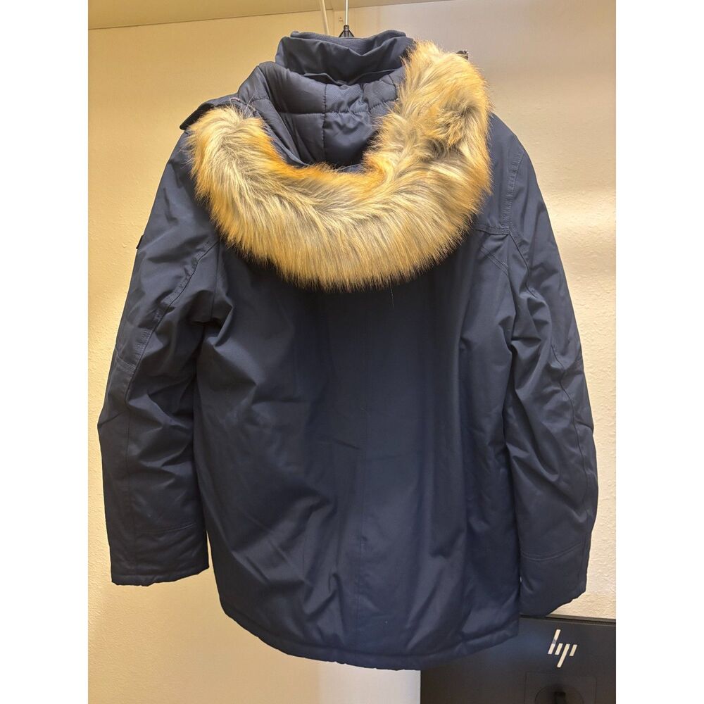 NWT Tommy Hilfiger Men’s Faux Fur Trim Snorkel Parka Jacket Navy Blue Medium